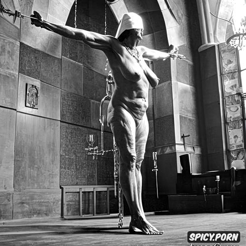 full body, stained glass windows nude, pierced nipples, cathedral