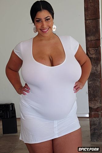 wide hips, gorgeous white egyptian model, half view, chubby thick thighs