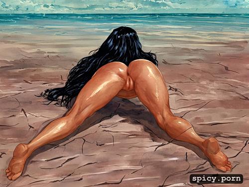 chop black hair, naked, realistic skin, 8k, wonder woman, view from behind