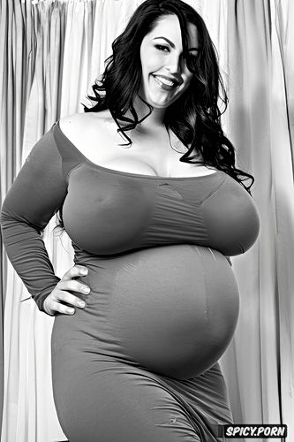 gorgeous voluptuous pregnant italian model, half view, narrow waist