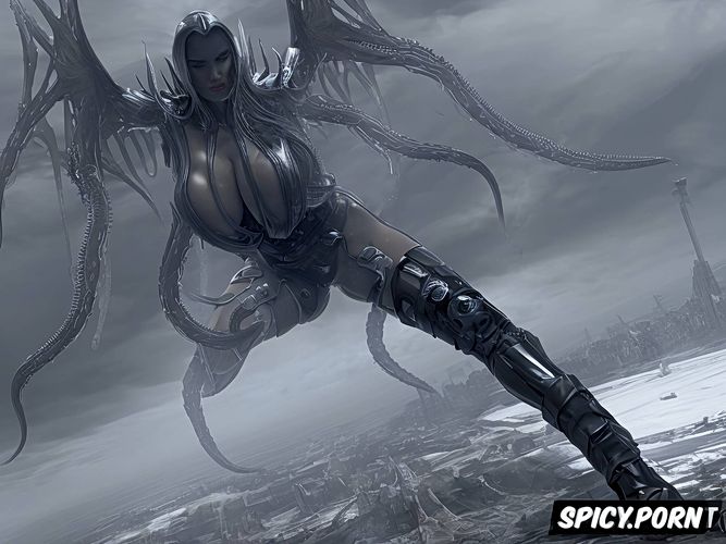 ultra detailed, extremely aroused, pussy spread by thick xenomorph swollen tentacle dick