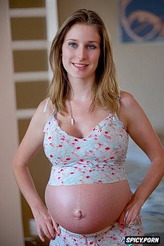 large pregnant belly, very broad hips, professional, bokeh, hot younger teenager