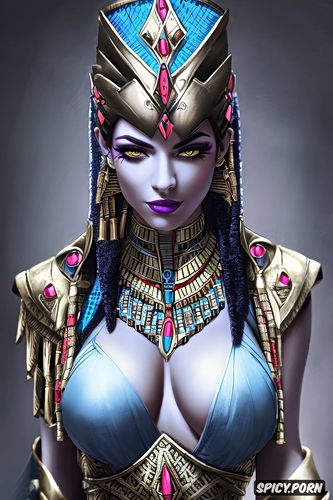 widowmaker overwatch female pharaoh ancient egypt pharoah crown royal robes beautiful face portrait muscles