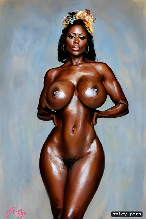 thick body, highres, realistic, african ethnicity, big natural tits