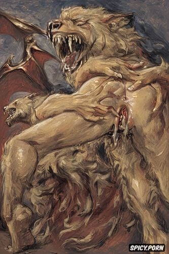 hairy vagina, werewolf, dracula, ferocious beast, fangs, art by vasily surikov