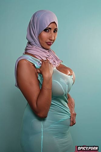 solid pastel color background, topless, see through, stunning middle east lady