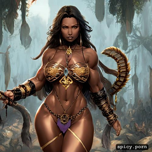 smooth, intricate, concept art, muscular body, native american milf