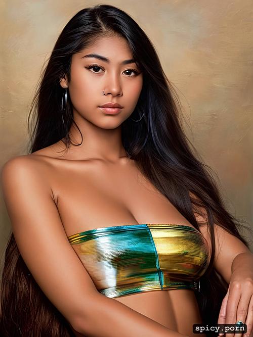 hourglass figure body, long hair, native american girl teen