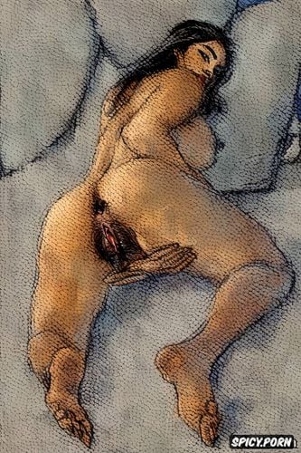 stunning, naked, makeup, pallette knife painting, wide hips
