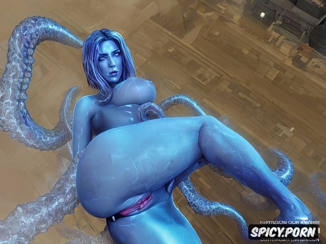 high heels, matrix code skin, naked, pussy deep fucked by cybernetic thick tentacle dick