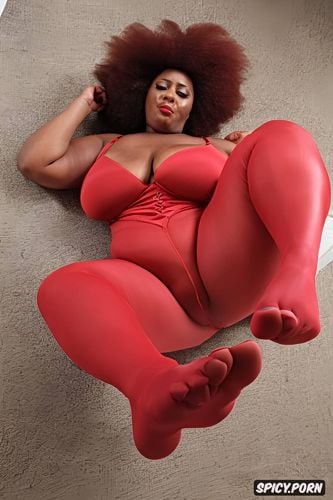 fully clothed red latex bodysuit, no deformed limbs, ghetto ebony bbw ssbbw huge breasts woman