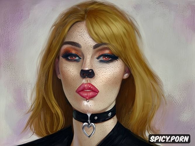 digital painting, lush full lips, heart eyes, sucking massive black dick
