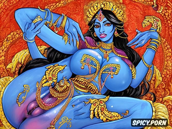 gaping pussy, masterpiece, camel toe or visible pussy, female indian godess kali with six arms