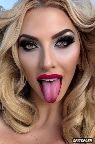 bimbo, lipstick, slut makeup, tongue