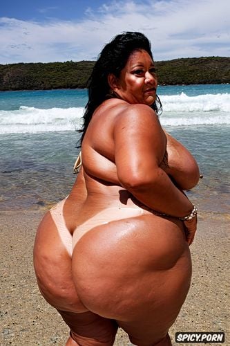 enormous round ass, hyperrealistic, vibrant colors, naked, oiled skin