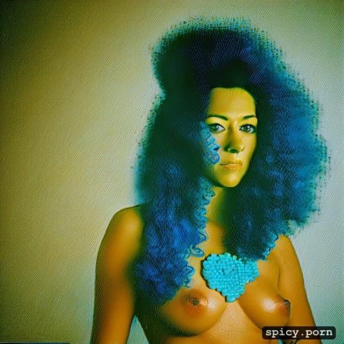 masterpiece, blue hair, portrait, yellow tatiana maslany as marge simpson