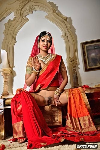 cute face, full wedding sari, extremely detailed vagina, legs and feet