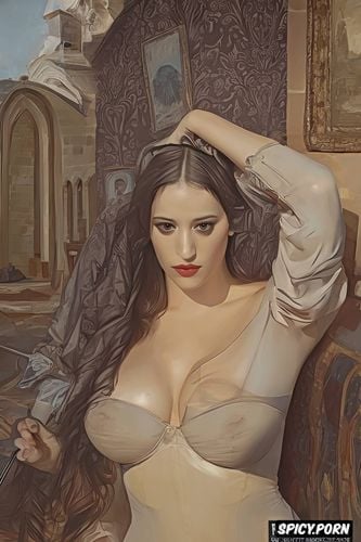 church, kat dennings, las meninas, valesquez oil painting, revealing her breasts