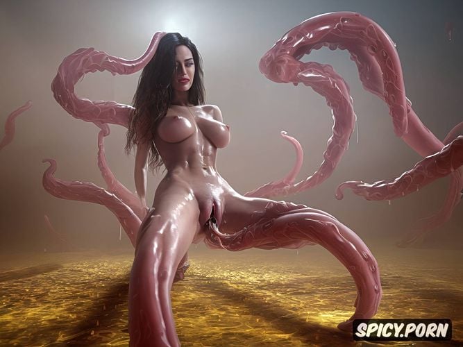 creampie, realistic, orgasm face, monster, tentacle, dark colors