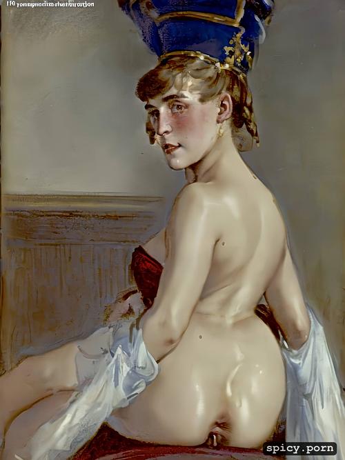 big glossy innocent eyes, indignant, freckles, 19th century 18 yo russian grand duchess spread legs dick in ass