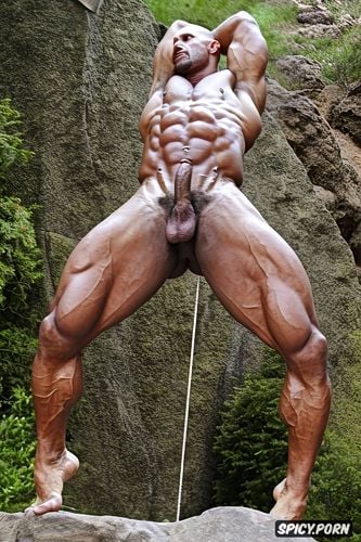 with a big sweaty dick, muscles and six pack abs with vein, dwayne johnson with his big dick and sweaty socks all