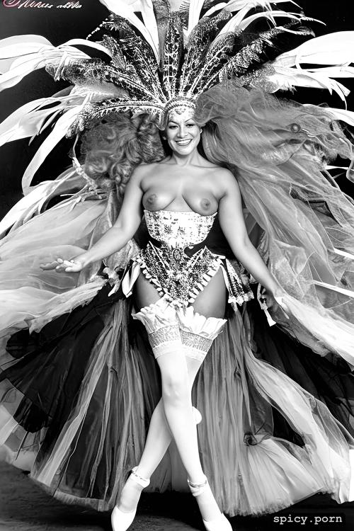 66 yo beautiful white caribbean carnival dancer, color portrait
