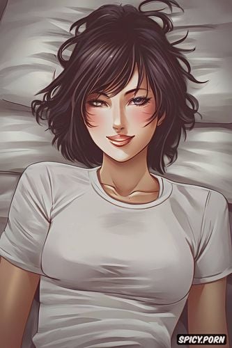flat chested, white t shirt, ultra detailed, morning, petite