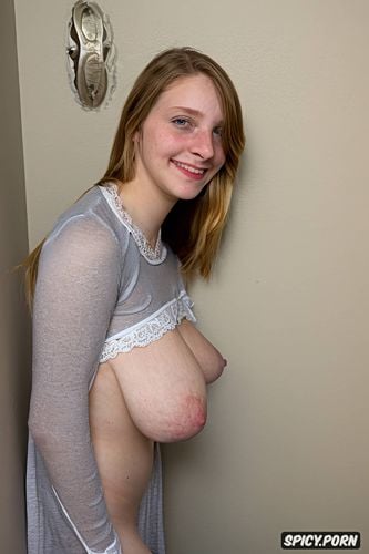 three quarter body shot, rounded ass, huge large saggy droopy engorged breasts