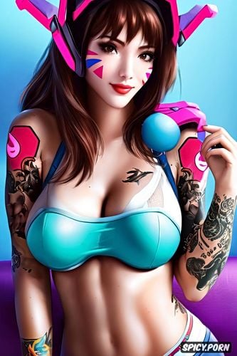 ultra realistic, d va overwatch beautiful face young full body shot