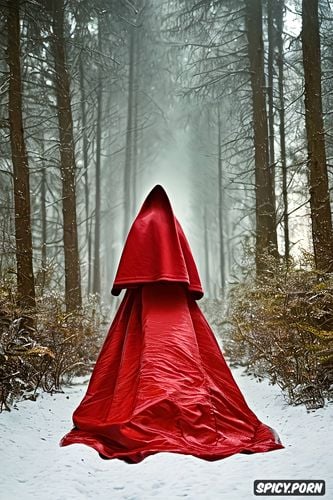dead, little red riding hood, masterpiece, shot on mm lens, ultra detailed