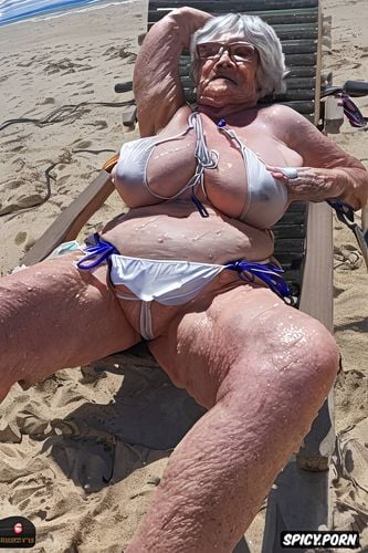 sleeping, very fat old grandma, spreading her legs, massive hanging breasts