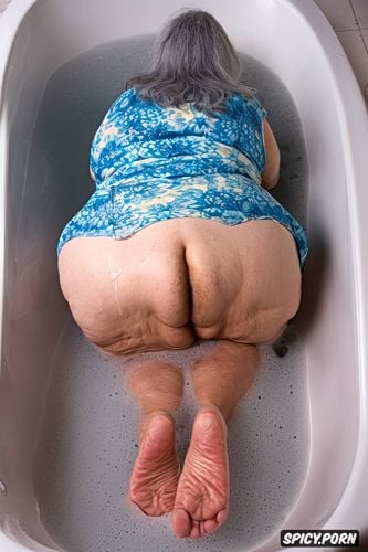 doggystyle in bathtub, granny, enormous saggy ass, intricate