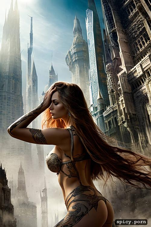 epic cinematic background all made by luis royo, award winning professional photography of a sci fi dark erotic fantasy character