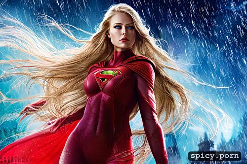 highly detailed drops of water thunders, supergirl, rain, precise lineart