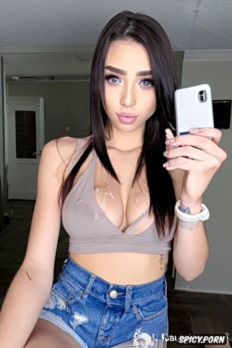 small perky tits, real amateur selfie, big eyes, white italian cute emo teen girlfriend