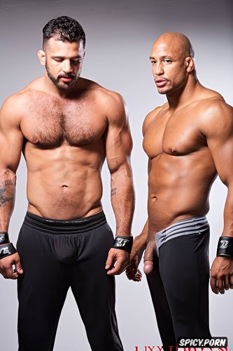 2 hombres mexicanos guapos deportistas peleadores ufc musculosos penes muy grandes erectos morenos brasos gruesos musculos muy definidos biceps grandes pectorales grandes 6 pack tatuado photo realista 9 k desnudos en ring ufc penes muy grandes erectos cuerpos desnudos