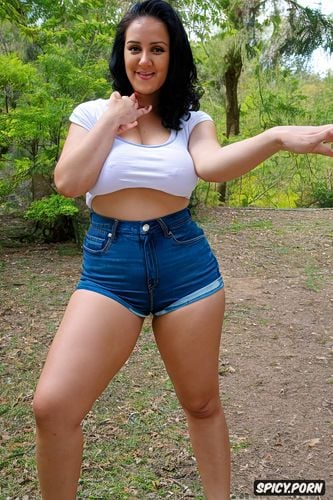 short, white female, cute face, black hair, thick body, tiny boobs