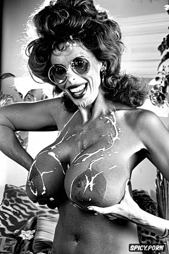 sophia loren, red wigs, cum on breasts, sperm all over face