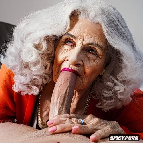 front view, ultra realistic, gilf, ugly, sucking huge penis