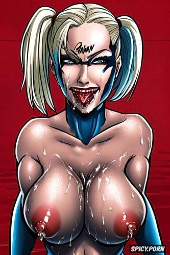 wet, milk, harley quinn, muscle, erect nipples, colossal tits