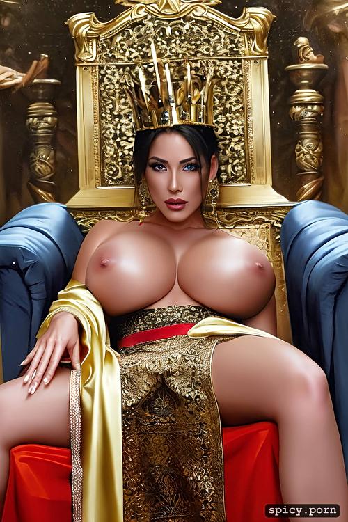 gang bang, queen, throne room, blow job, anal, crown, cum on face