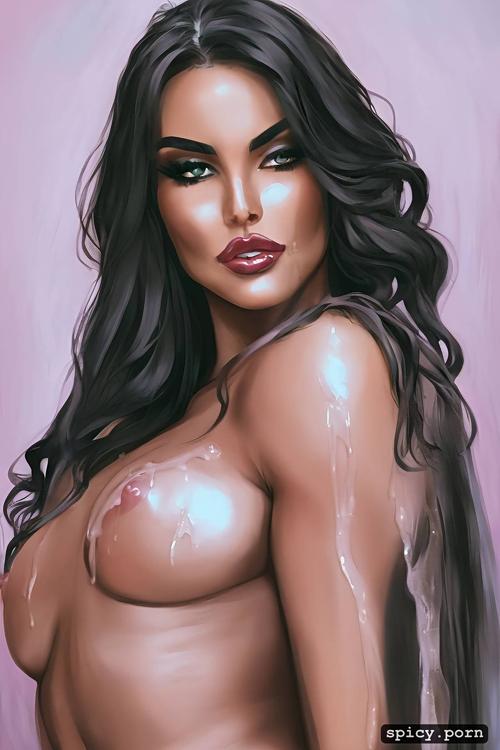 full body portrait, fully naked, goddess, dripping cum, white female