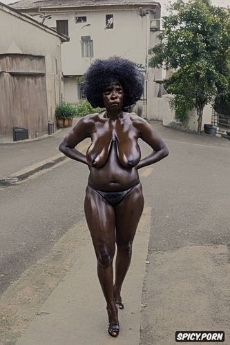 empty tits, dark brown are areolas, see through lingerie, nigerian granny