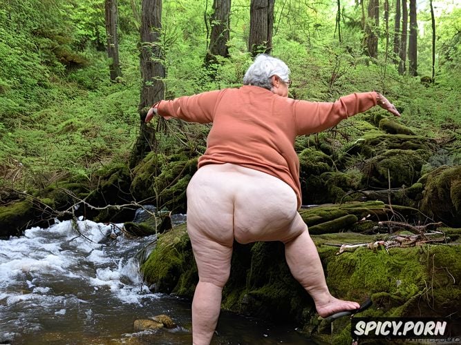 very rolled up ass, face looking sideways, ssbbw granny with a giant butt