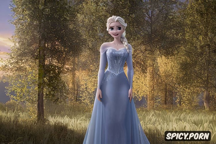 transparent gowns, kissing, full body shot fills the frame, elsa and anna