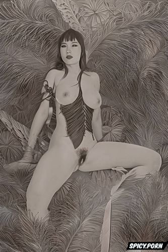 drawing, japanese nude, samba, hairy vagina, impressionism painting