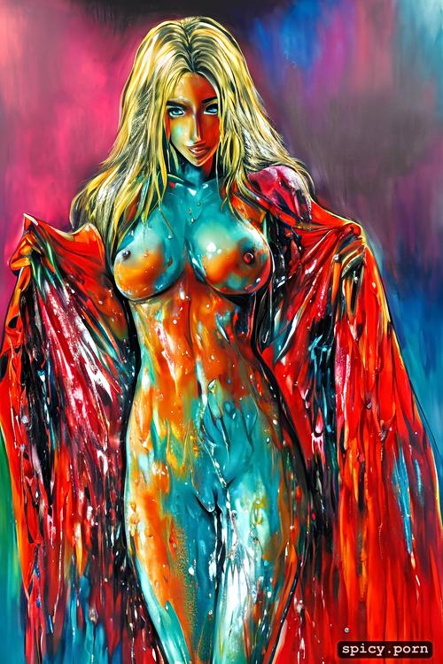 color, revealed pussy, long loose hair, solo woman, masterpiece