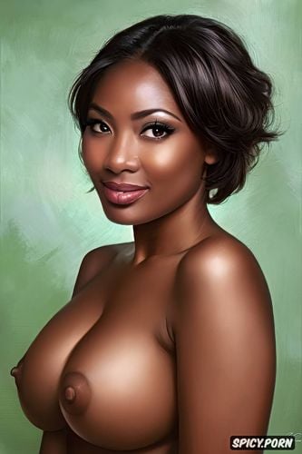 portrait, short hair, fully nude, cute face, large breasts, precise lineart