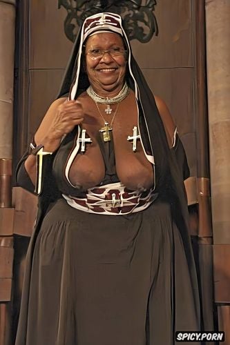 glasses, choir, pierced nipples, entire body, very old grandmothers in full church