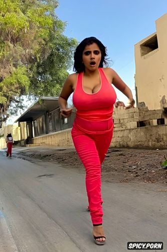 a persecuted stunning pakistani female drastically running in the streets